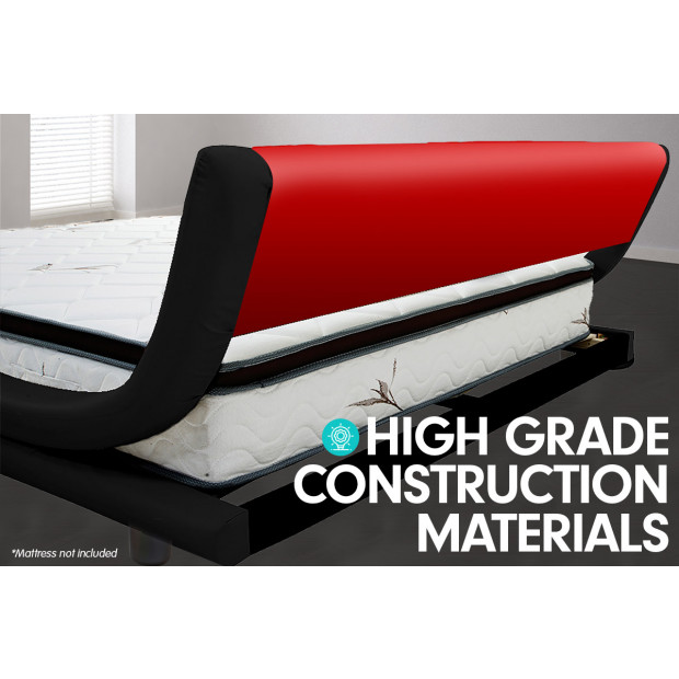 Queen Size Faux Leather Curved Bed Frame - Red Image 5