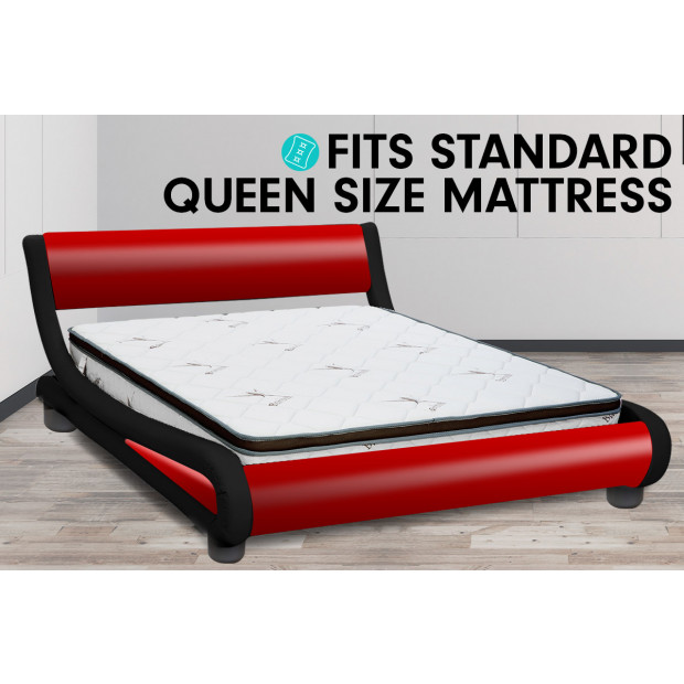 Queen Size Faux Leather Curved Bed Frame - Red Image 7
