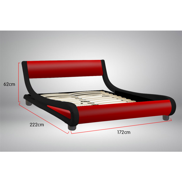 Queen Size Faux Leather Curved Bed Frame - Red Image 3