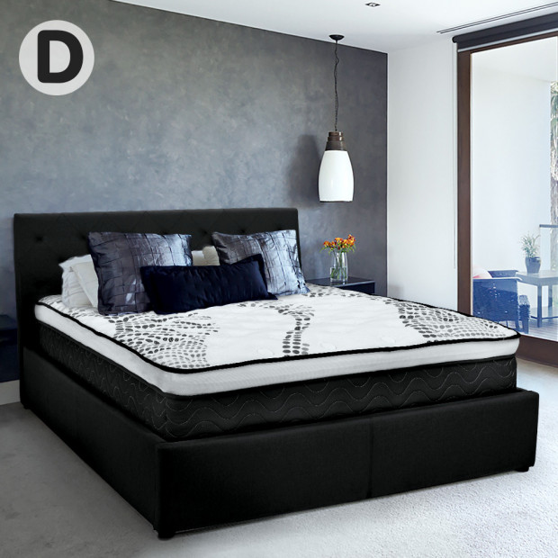 Double Fabric Gas Lift Bed Frame with Headboard - Black