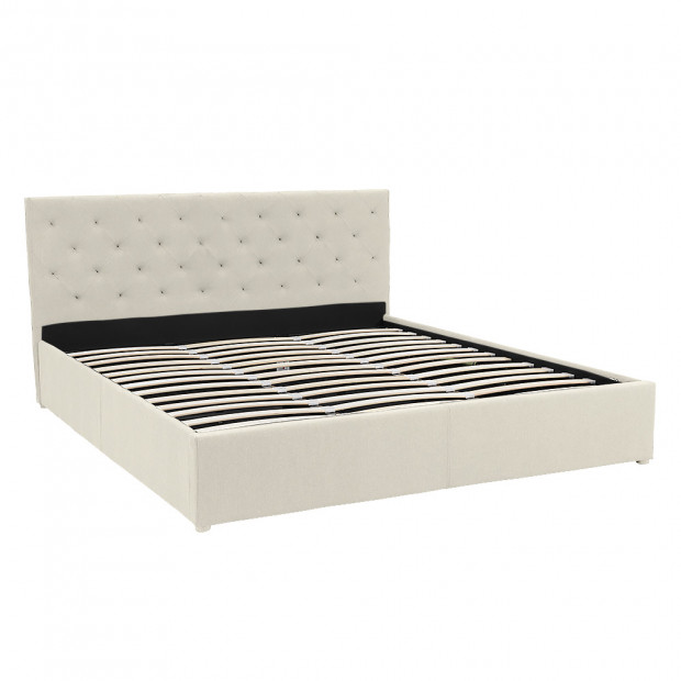 King Fabric Gas Lift Bed Frame with Headboard - Beige Image 8