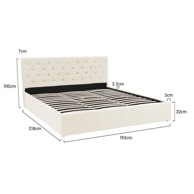 King Fabric Gas Lift Bed Frame with Headboard - Beige Image 7