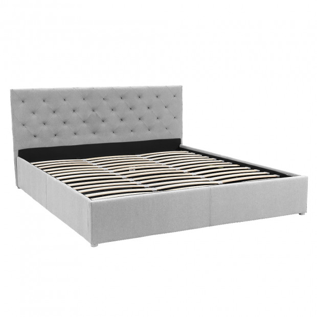 King Fabric Gas Lift Bed Frame with Headboard - Grey Image 2
