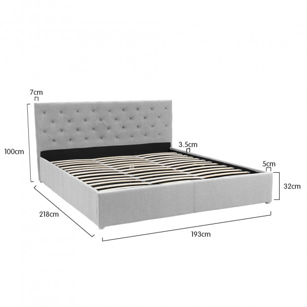 King Fabric Gas Lift Bed Frame with Headboard - Grey Image 11