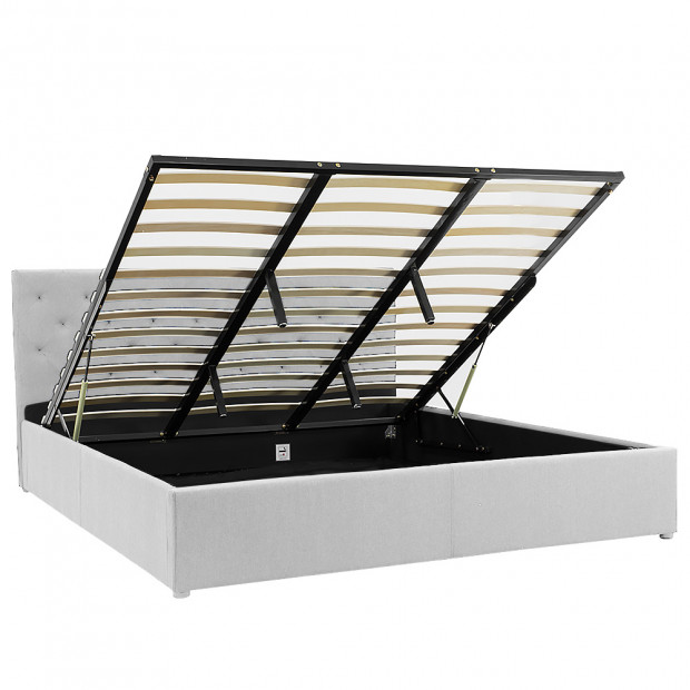 King Fabric Gas Lift Bed Frame with Headboard - Grey Image 8