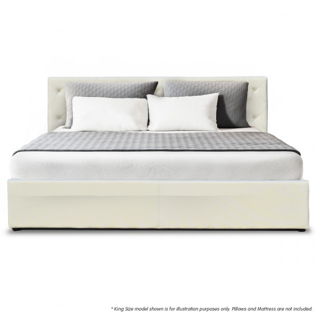 King Fabric Gas Lift Bed Frame with Headboard - Beige Image 3