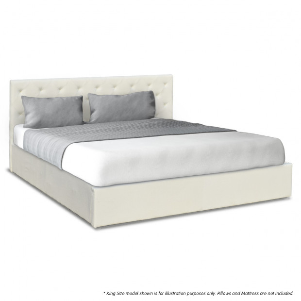 King Fabric Gas Lift Bed Frame with Headboard - Beige Image 4