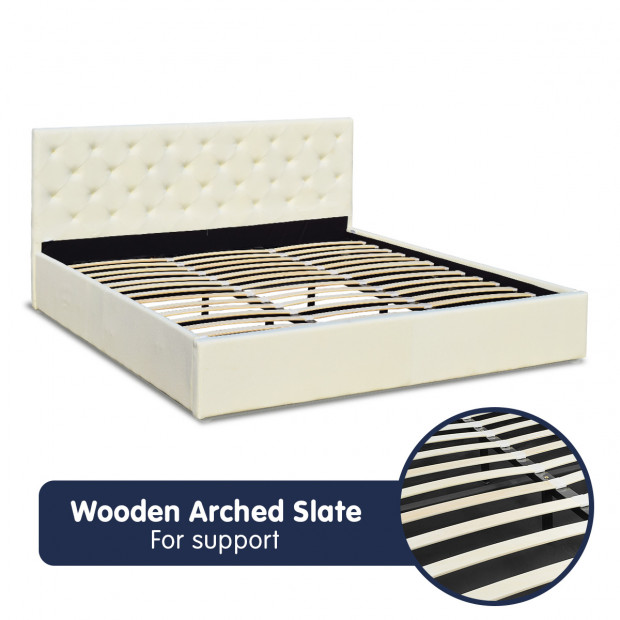 King Fabric Gas Lift Bed Frame with Headboard - Beige Image 5