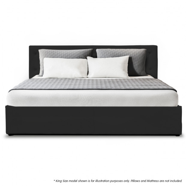 Queen Fabric Gas Lift Bed Frame with Headboard - Black Image 4