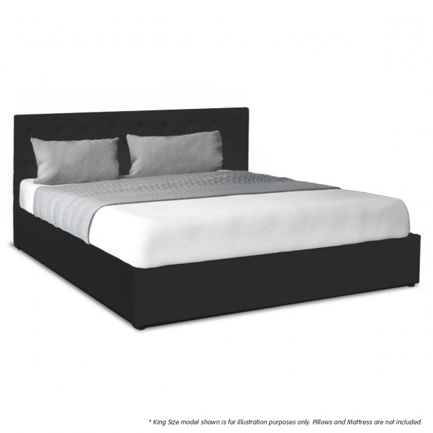 Queen Fabric Gas Lift Bed Frame with Headboard - Black Image 5