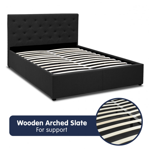 Queen Fabric Gas Lift Bed Frame with Headboard - Black Image 7