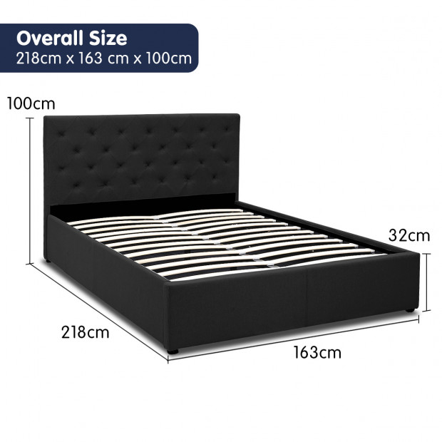 Queen Fabric Gas Lift Bed Frame with Headboard - Black Image 11
