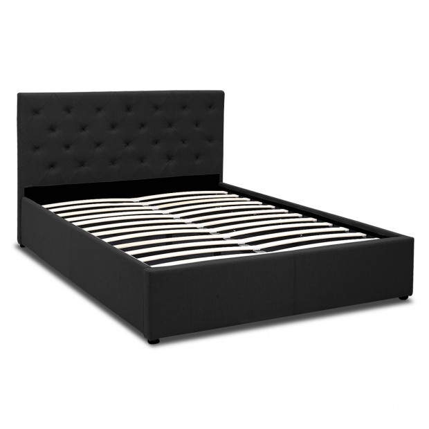 Queen Fabric Gas Lift Bed Frame with Headboard - Black Image 2