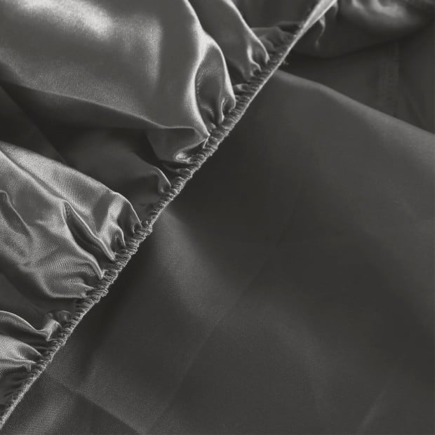 Silky Satin Sheets Fitted Flat Bed Sheet Pillowcases Summer Queen Grey Image 4