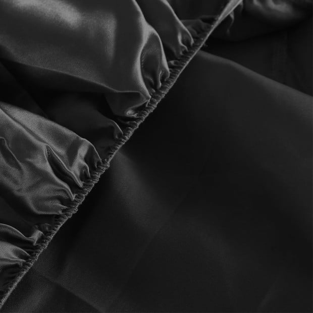 Silky Satin Fitted Flat Bed Sheet Pillowcases Summer Single Black Image 4