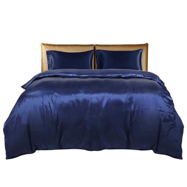 Silky Satin Quilt Cover Set Bedspread Pillowcases Summer Double Blue Image 2