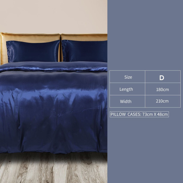 Silky Satin Quilt Cover Set Bedspread Pillowcases Summer Double Blue Image 3