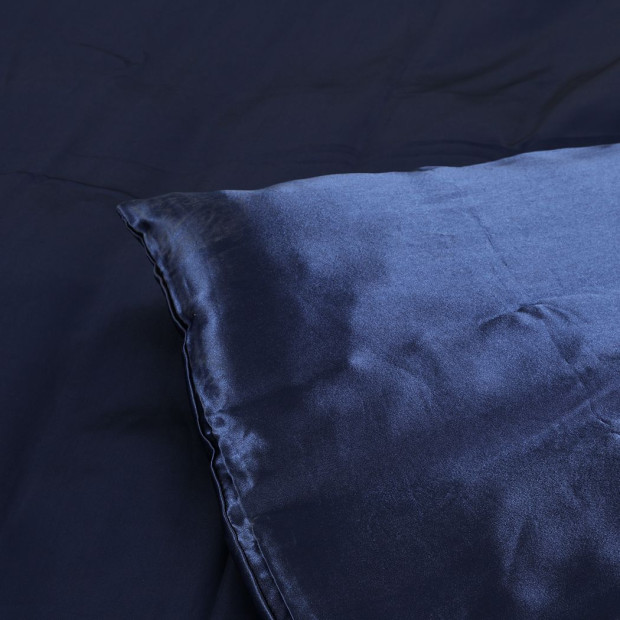 Silky Satin Quilt Cover Set Bedspread Pillowcases Summer Double Blue Image 4