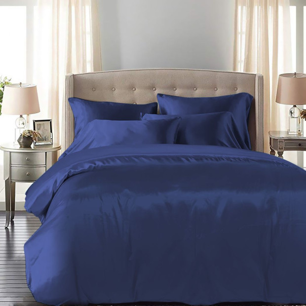 Silky Satin Quilt Cover Set Bedspread Pillowcases Summer Double Blue Image 8