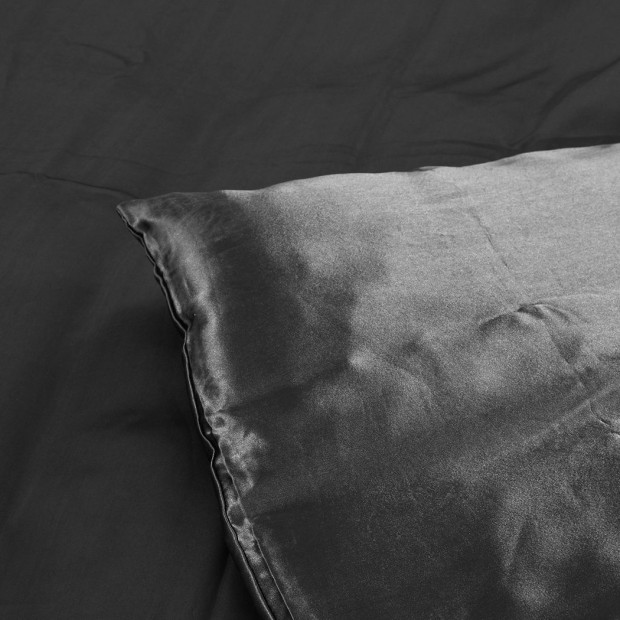Silky Satin Quilt Cover Set Bedspread Pillowcases Summer Double Grey Image 4
