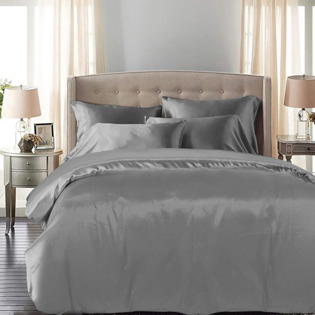 Silky Satin Quilt Cover Set Bedspread Pillowcases Summer Double Grey Image 8