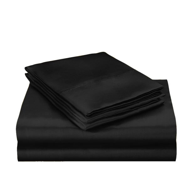 Silky Satin Quilt Cover Set Pillowcases Summer King Single Black