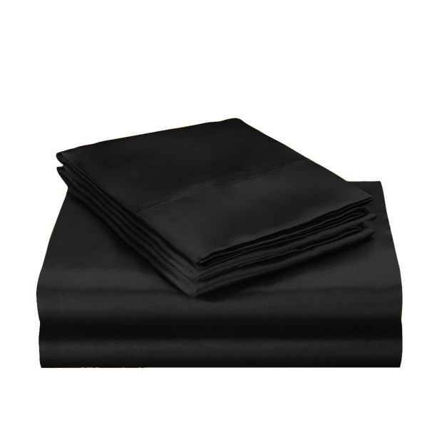 Silky Satin Quilt Cover Set Bedspread Pillowcases Summer Single Black