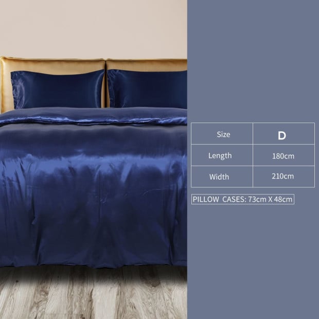 Silky Satin Quilt Cover Set Pillowcases Summer Super King Blue Image 3