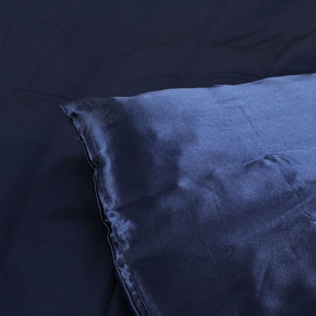 Silky Satin Quilt Cover Set Pillowcases Summer Super King Blue Image 4