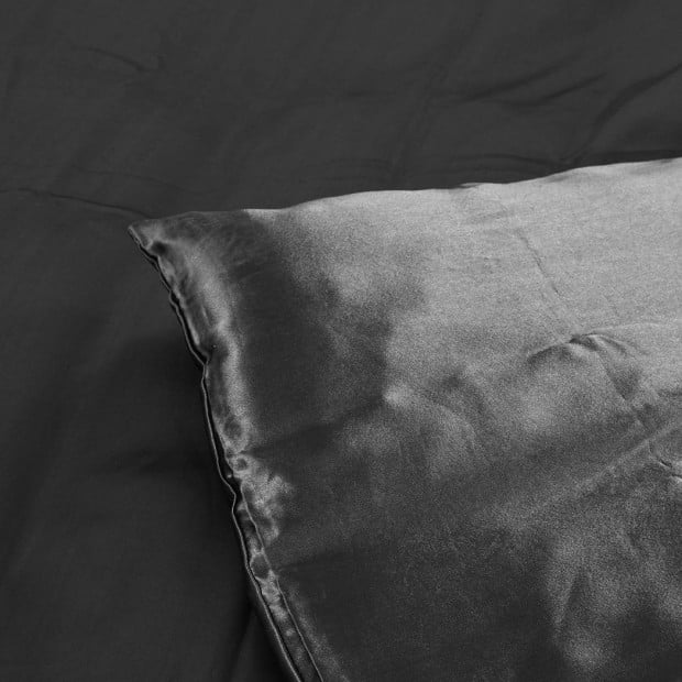 Silky Satin Quilt Cover Set Pillowcases Summer Super King Grey Image 4