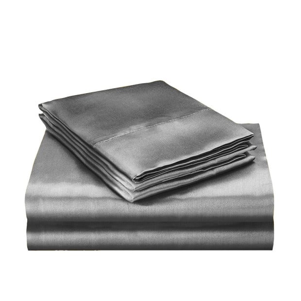 Silky Satin Quilt Cover Set Pillowcases Summer Super King Grey