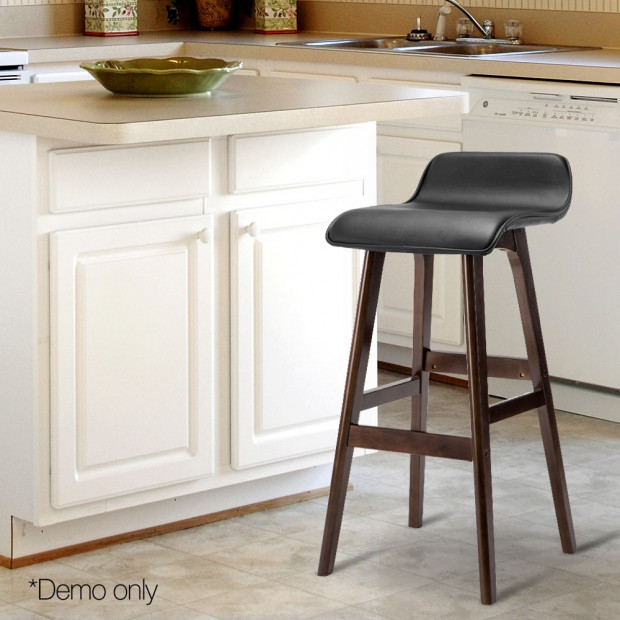 Set of 2 PU Leather and Wood Bar Stool Black