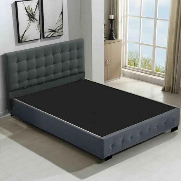 Gas Lift Bed Frame Fabric Base Storage Queen Size Dark Grey Image 4