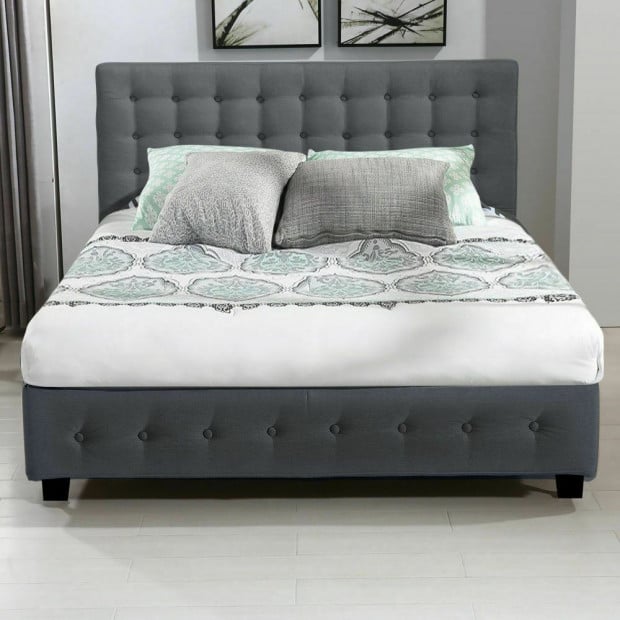 Gas Lift Bed Frame Fabric Base Storage Queen Size Dark Grey Image 3