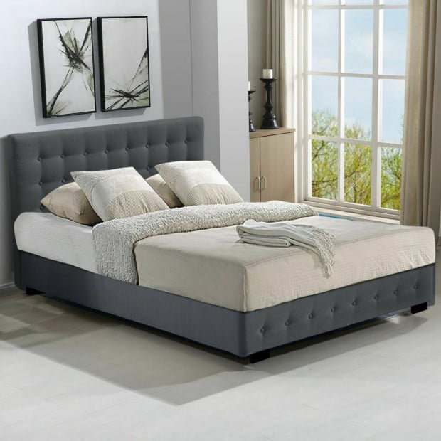 Gas Lift Bed Frame Fabric Base Storage Queen Size Dark Grey