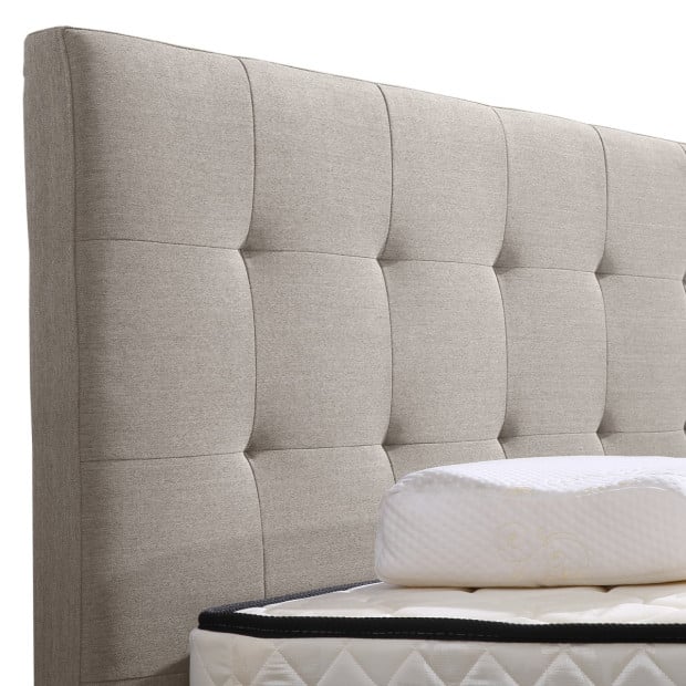 Fabric Upholstered Bed Frame With Drawers King Beige Image 4