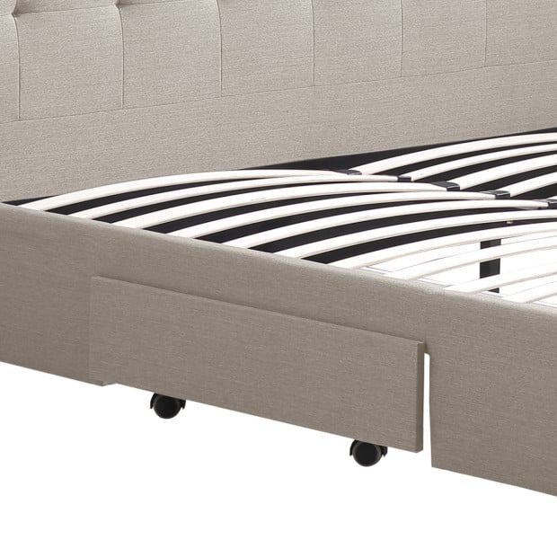Fabric Upholstered Bed Frame With Drawers King Beige Image 5
