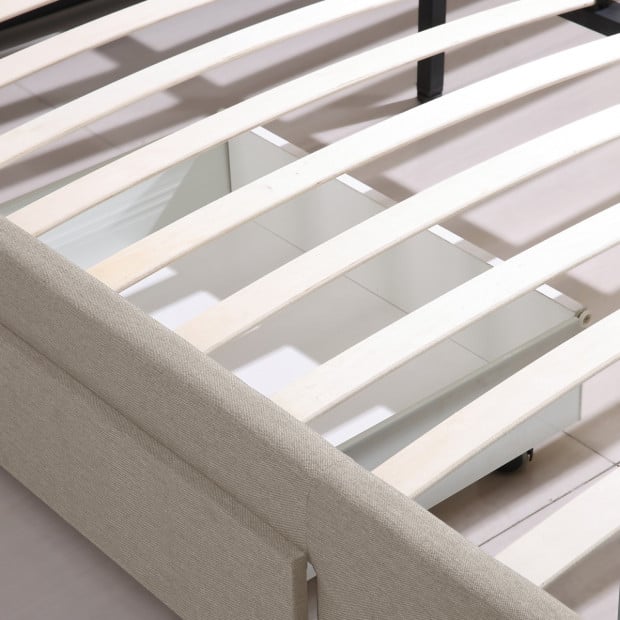 Fabric Upholstered Bed Frame With Drawers King Beige Image 6