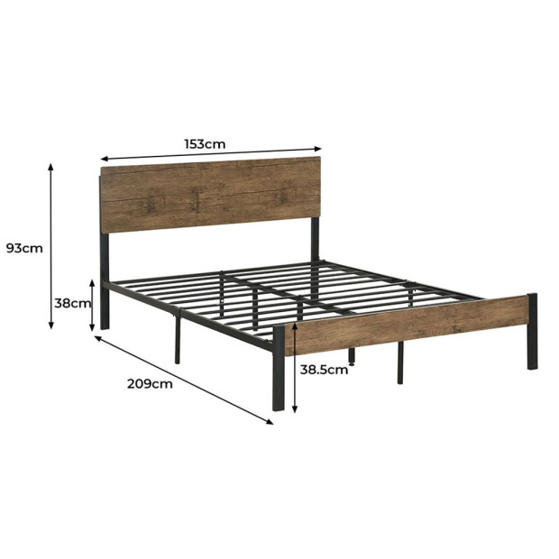 Metal Bed Frame Queen Size Mattress Platform Wooden Headboard Brown Image 3