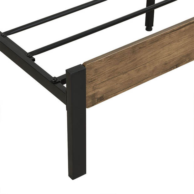 Metal Bed Frame Queen Size Mattress Platform Wooden Headboard Brown Image 6