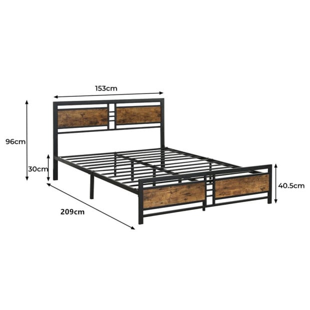 Metal Bed Frame Queen Size Mattress Platform Wooden Headboard Black Image 3
