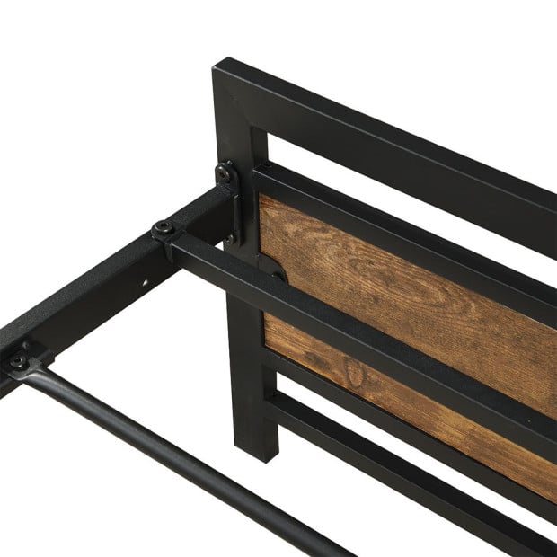 Metal Bed Frame Queen Size Mattress Platform Wooden Headboard Black Image 4
