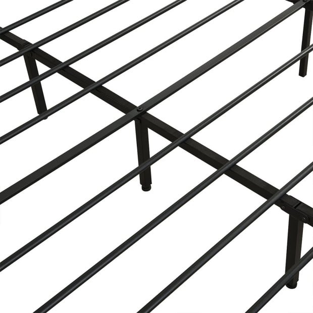Metal Bed Frame Queen Size Mattress Platform Wooden Headboard Black Image 5