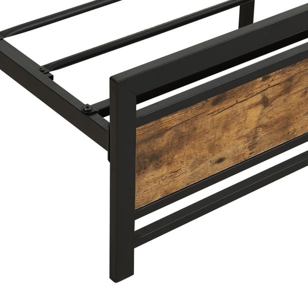 Metal Bed Frame Queen Size Mattress Platform Wooden Headboard Black Image 6