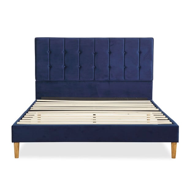 Bed Frame Queen Size Mattress Base Platform Wooden Headboard Blue Image 2