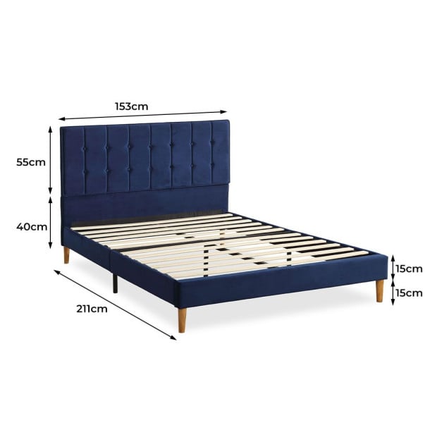 Bed Frame Queen Size Mattress Base Platform Wooden Headboard Blue Image 3