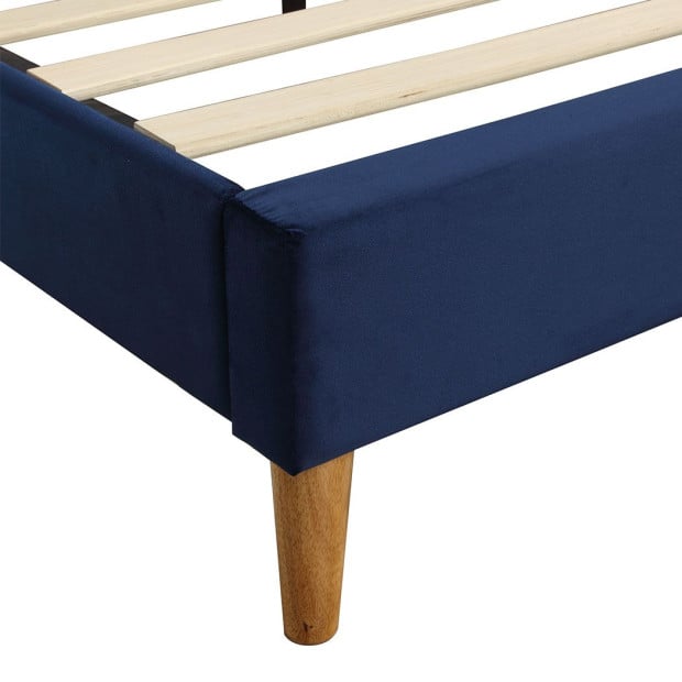 Bed Frame Queen Size Mattress Base Platform Wooden Headboard Blue Image 5