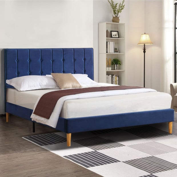 Bed Frame Queen Size Mattress Base Platform Wooden Headboard Blue Image 7