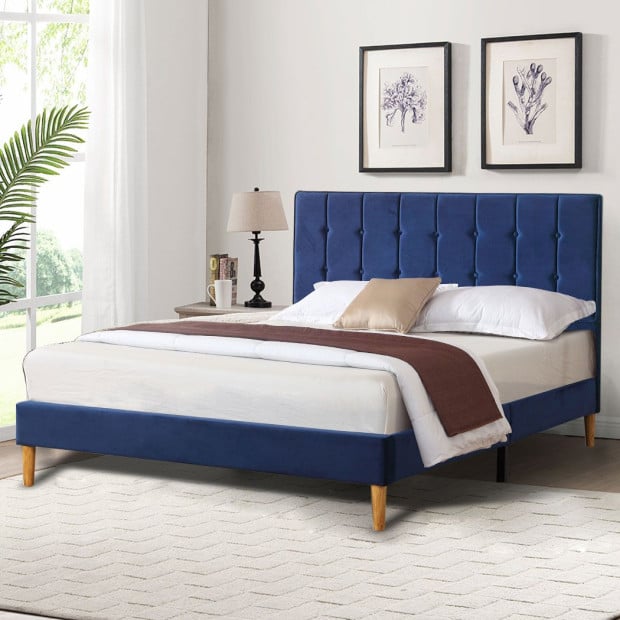 Bed Frame Queen Size Mattress Base Platform Wooden Headboard Blue Image 8