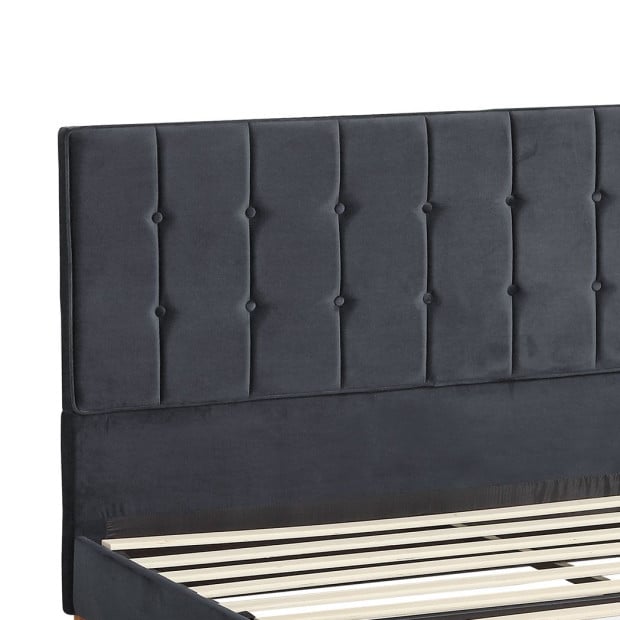 Bed Frame Queen Mattress Base Platform Wooden Velvet Headboard Grey Image 4